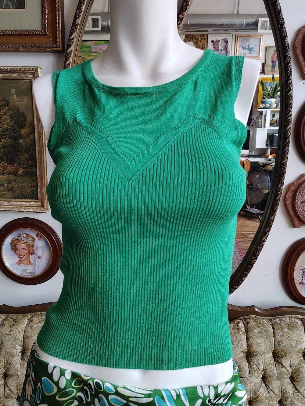 Lili Sidonio Green Knit Sweater Tank Size XS Extra Small Summer Arty Urban Pop